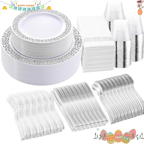 WELLIFE Silver Party Dinnerware Set for 50 Guests, Disposable A689948