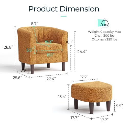 LINSY Accent Chair with Ottoman, Velvet, Olive Green C653