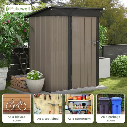 Patiowell 5x3 FT Outdoor Storage Shed with Sloping Roof and Lockable Door, Brown L4971
