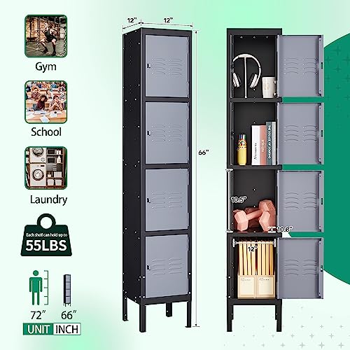 Letaya Metal Lockers 5 Doors 66" Tall Steel Storage Cabinet Gray G40479