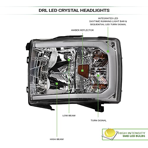 Compatible With Chevy Silverado 1500/2500/3500 HD Switchback Sequential LED Headlights Black Housing A769