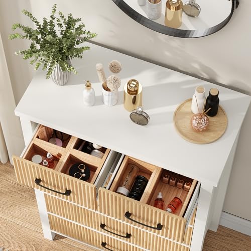 Fluted 6 Drawers Dresser for Bedroom, Tall Boho Chest with Metal Handle, Natural Oak S427