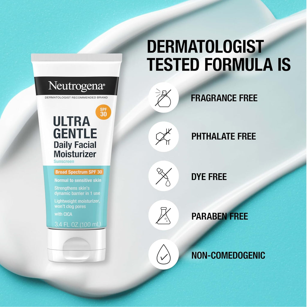 Neutrogena Ultra Gentle Daily Facial Moisturizer SPF 30, Fragrance-Free, 3.4 fl oz S7544