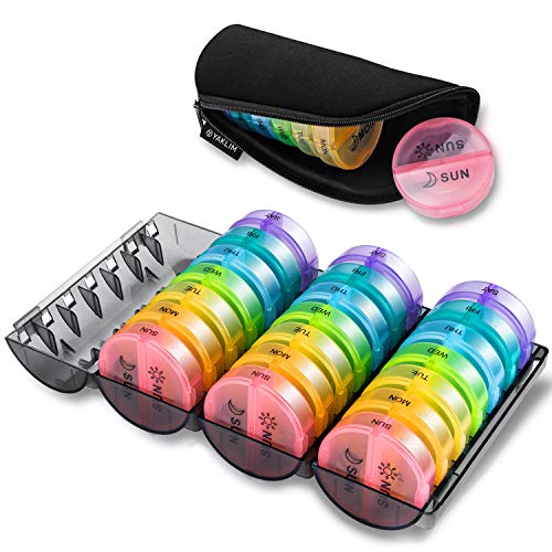 Yaklim Monthly Pill Organizer 2 Times A Day,XL One Month 28 Day Pill Box AM PM,Daily Pill Case Large 4 Week,Medication Organizer Dispenser for Pills,Fish Oils, Vitamin,Supplement（4 colors ）