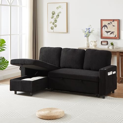 L-Shaped Pull Out Sleep Sofabed with Storage Chaise, Chenille Upholstered X30892
