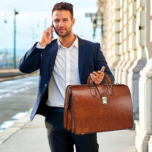 Banuce Vintage Leather Briefcase for Men with Lock 15.6 Inch Y690