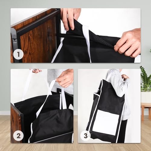 Laundry Hamper with Lid, Rolling Metal Frame Laundry Basket with Wheels, Black A6918