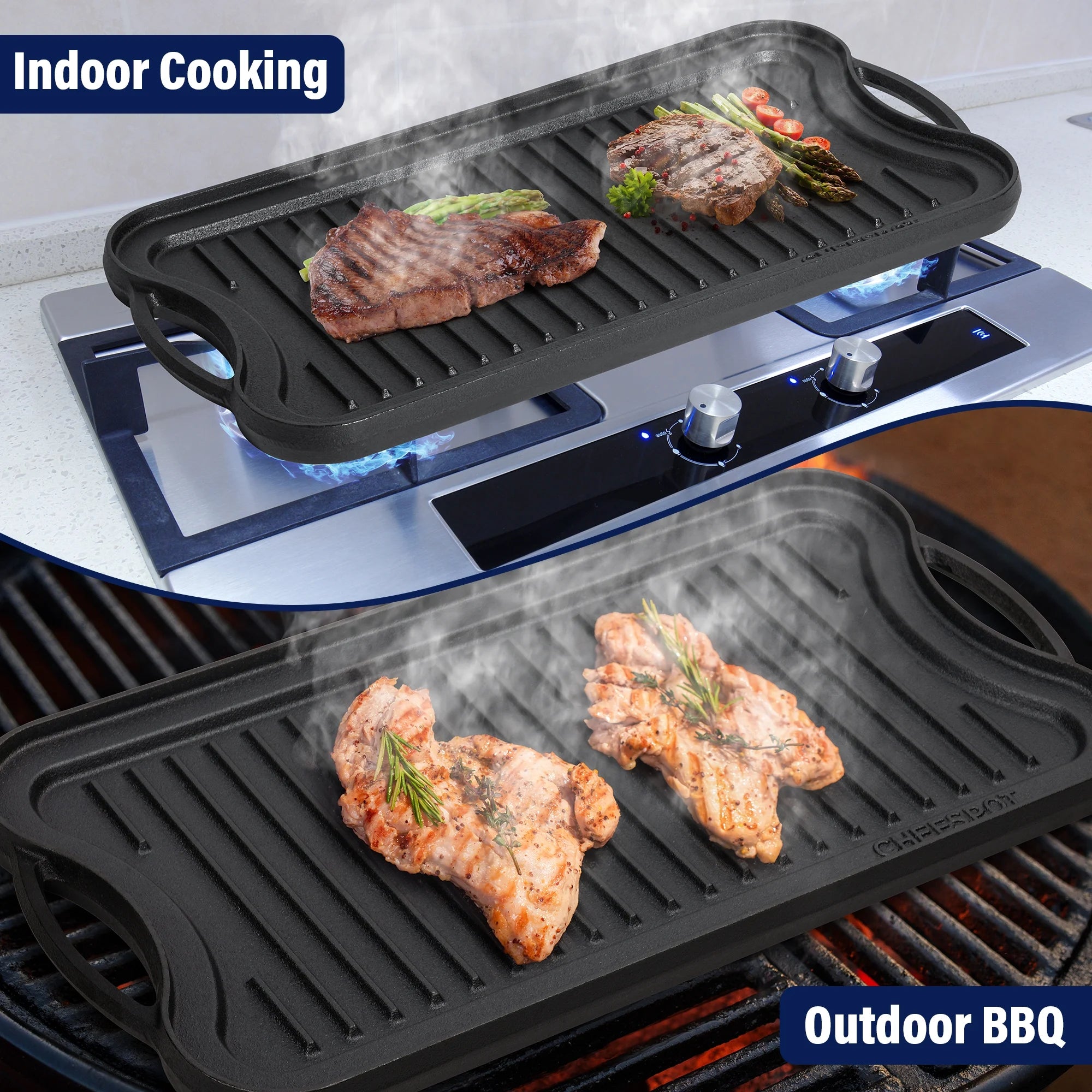 CHEFSPOT Preseasoned Cast Iron Reversible Griddle Plate Pan Y665