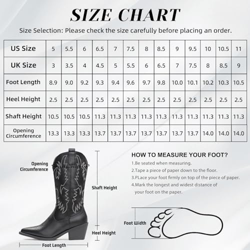 IUV Cowboy Boots for Women Western Cowgirl Pull On Pointy Toe Mid Calf Y4890