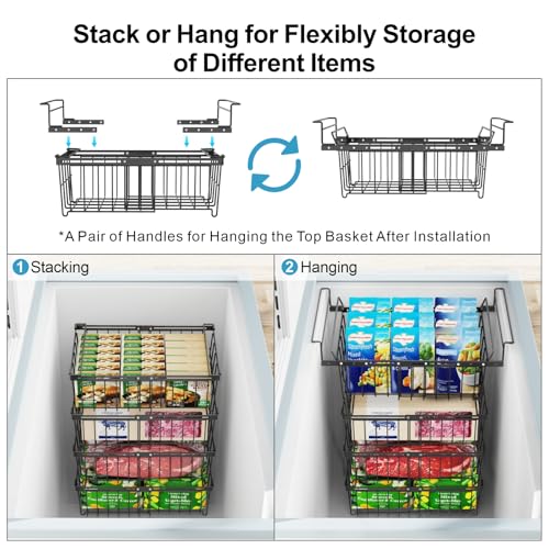 iSPECLE Freezer Organizer Bins 2 Pack, Expandable Stackable for Chest Freezer, Black R10570