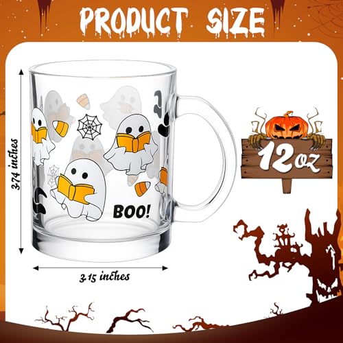 Vesici 12 Pcs Halloween Ghost Glass Mugs 12 oz with Handle U17698