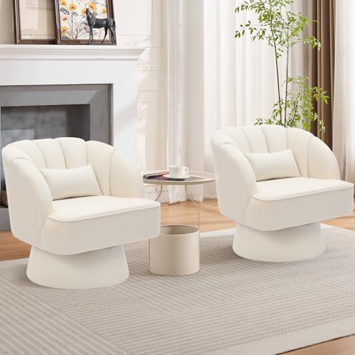 GarveeHome Modern Swivel Barrel Accent Chair, Teddy Fabric Upholstered Armchair, Black W334223
