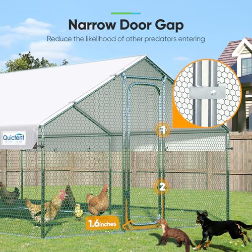 Quictent Large Metal Chicken Coop Run with Roosting Perch for 20+ Poultry, Outdoor Walk-in Hen House, 12x9x6.6FT N28773