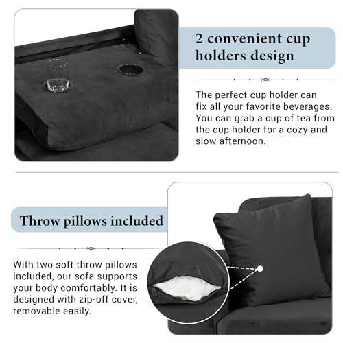 Merax Modern Sectional Sofa with Storage Ottoman, Black P61461