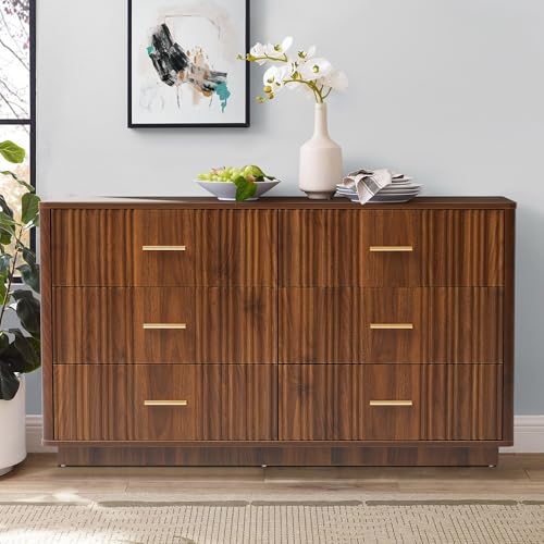 Fluted 5 Drawers Dresser for Bedroom, Wooden Tall Storage, Walnut L1075