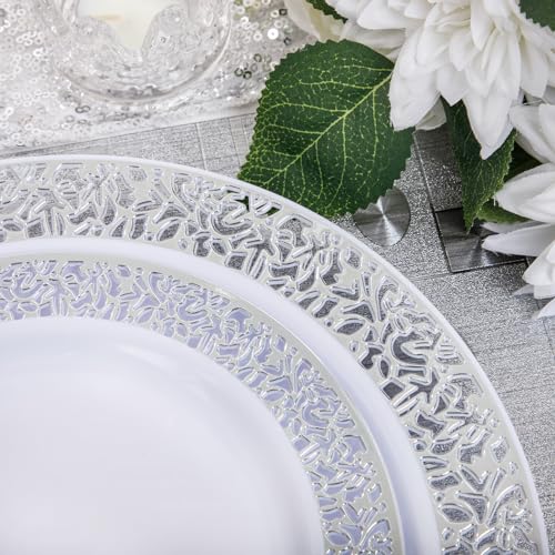 bUCLA 300PCS Gold Disposable Dinnerware Set - White and Gold Plastic Plates for Party S185