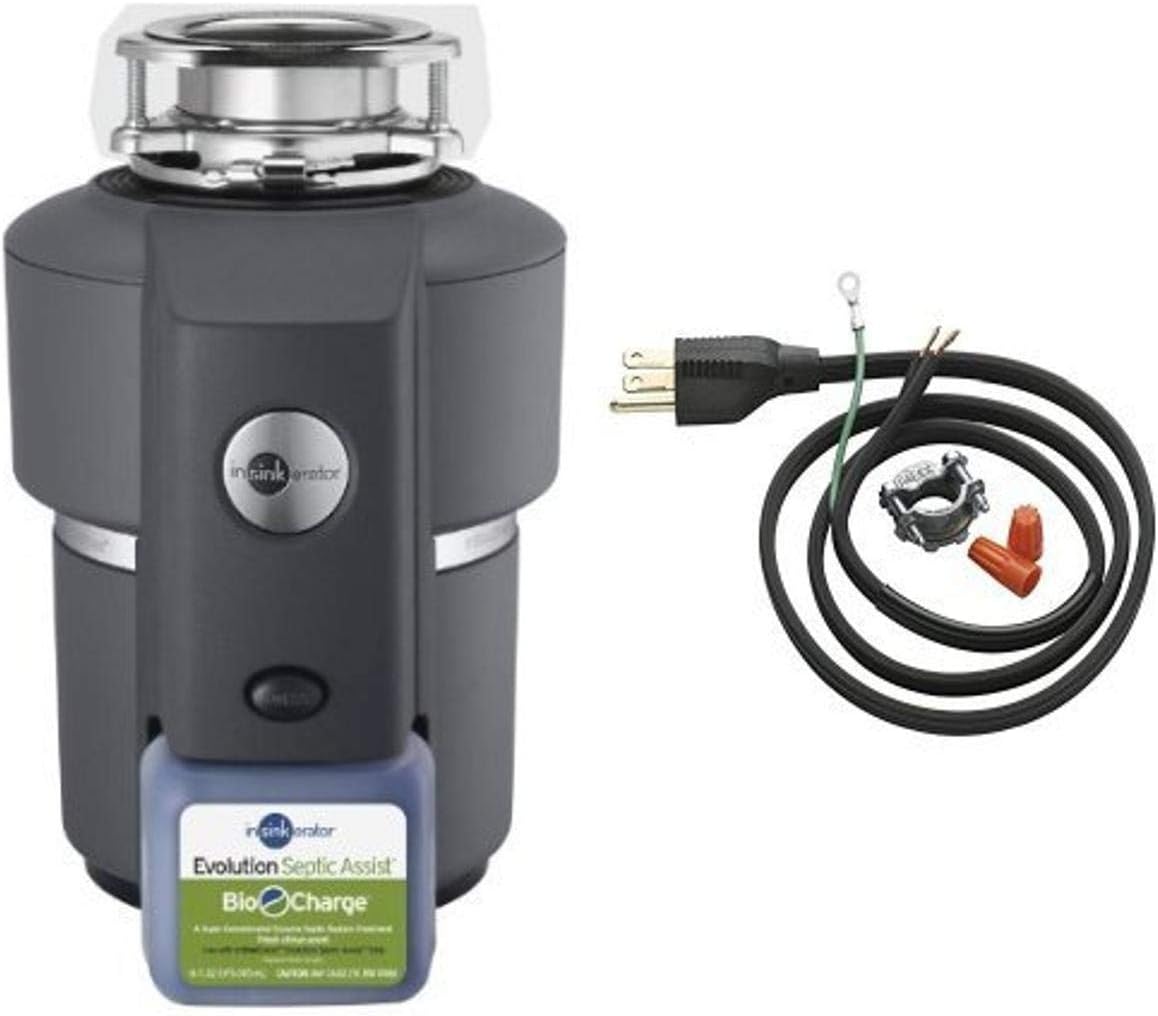 InSinkErator Evolution Septic Assist 3/4 HP Household Garbage Disposer and Power Cord Kit Bundle