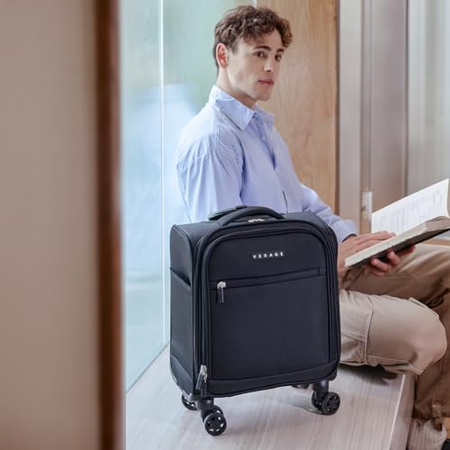 Verage Underseat Carry On Luggage with Wheels, 14.5 Inch Spinner Suitcase, Black V292