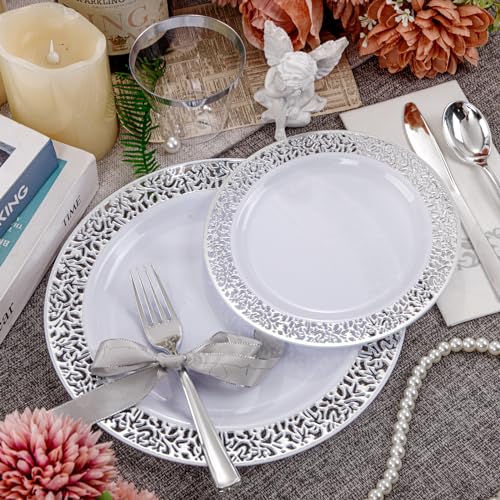 WELLIFE Silver Party Dinnerware Set for 50 Guests, Disposable A689948
