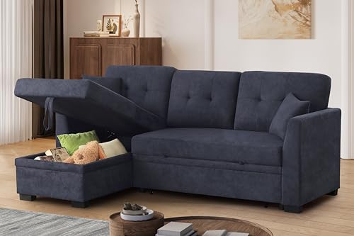 L-Shaped Pull Out Sleep Sofabed with Storage Chaise, Chenille Upholstered X30892