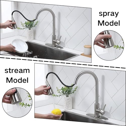 Comllen Single Handle Brushed Nickel Kitchen Faucet with Pull Down Sprayer E27247