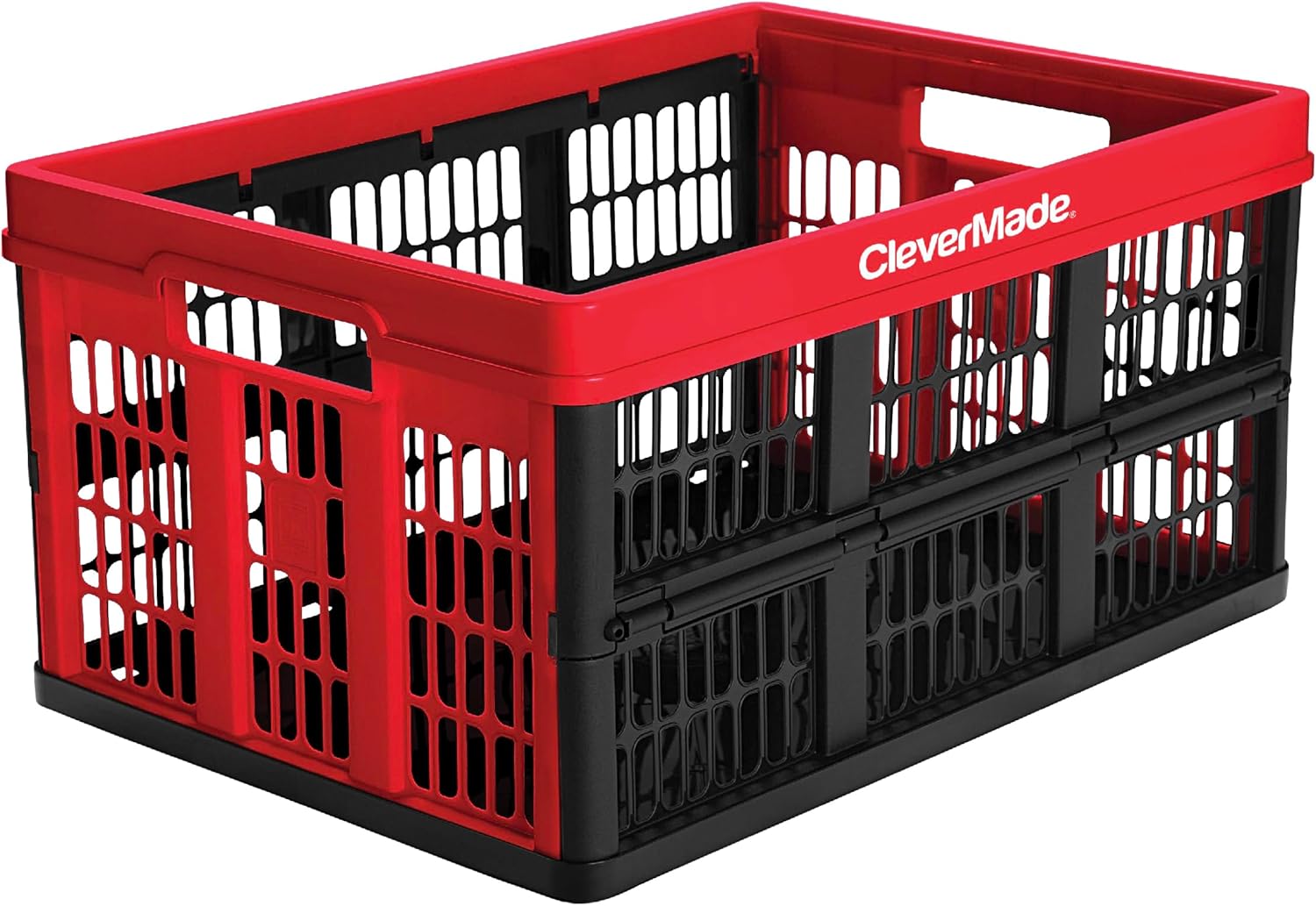 CleverMade Collapsible Utility Crate, Red, 45L, Stackable Plastic Storage Bin W43394