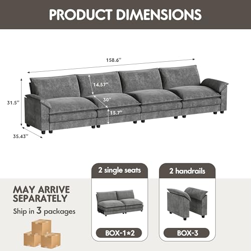 Homall 119" Modular Sectional Sofa with Reversible Ottoman, Light Grey V97154