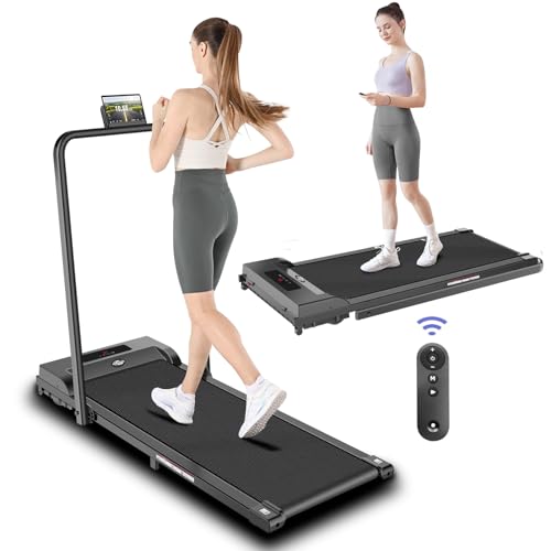 2 in 1 Walking Pad Treadmill, Foldable Treadmills with Handle Bar, 2.5HP Portable Folding Treadmill with Remote Control, Under Desk Treadmill for Home Office, Small Treadmill, 300lb