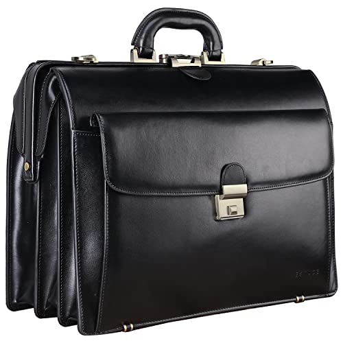 Banuce Leather Briefcase for Men with Lock Attache Case Hard Executive Attorney Lawyer Work Bag 15.6 Inch Laptop Doctor Bag