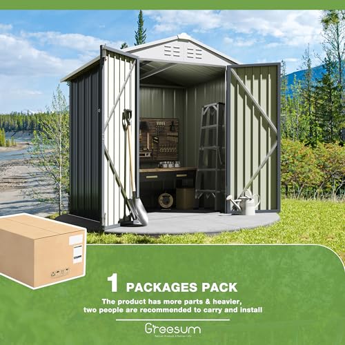 Greesum Outdoor Storage Shed 6 x 8 ft Metal Garden Utility Tool Shed with Lock, Brown U409
