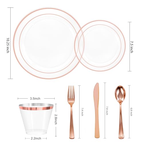 bUCLA 300PCS Gold Disposable Dinnerware Set - White and Gold Plastic Plates for Party S185