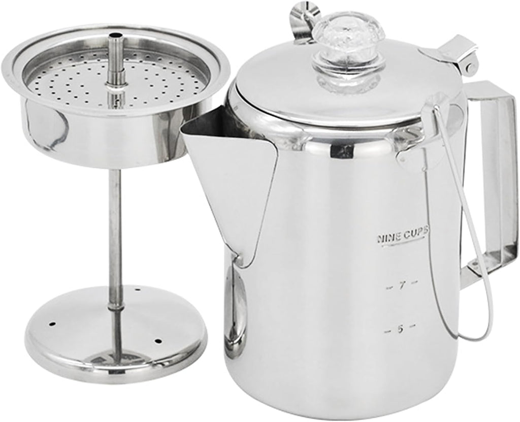 1.2L Outdoor 9 Cup Stainless Steel Percolator Coffee Pot Coffee Maker for Camping Home Kitchen