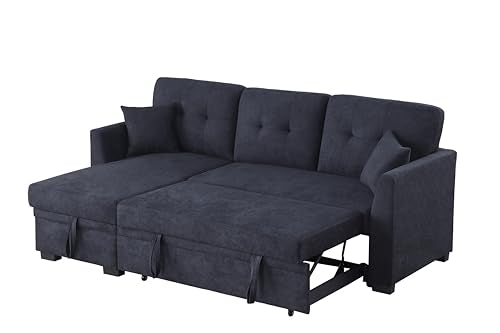 L-Shaped Pull Out Sleep Sofabed with Storage Chaise, Chenille Upholstered X30892