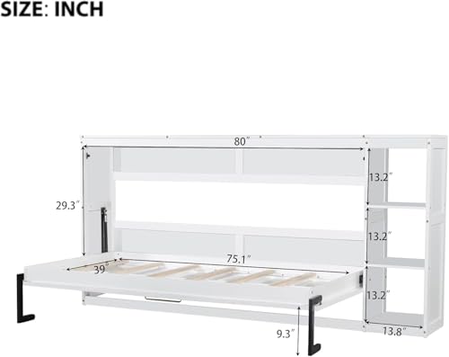 Full Murphy Bed with Storage Shelves, White Z979