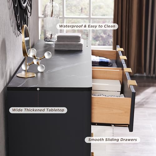 T4TREAM 5 Drawer Dresser with Faux Marble Top, Dark Grey T583