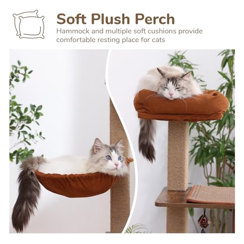 FUKUMARU Cat Tree, 4 in 1 Large Cat Tower with Scratching Post and Hammock F97368
